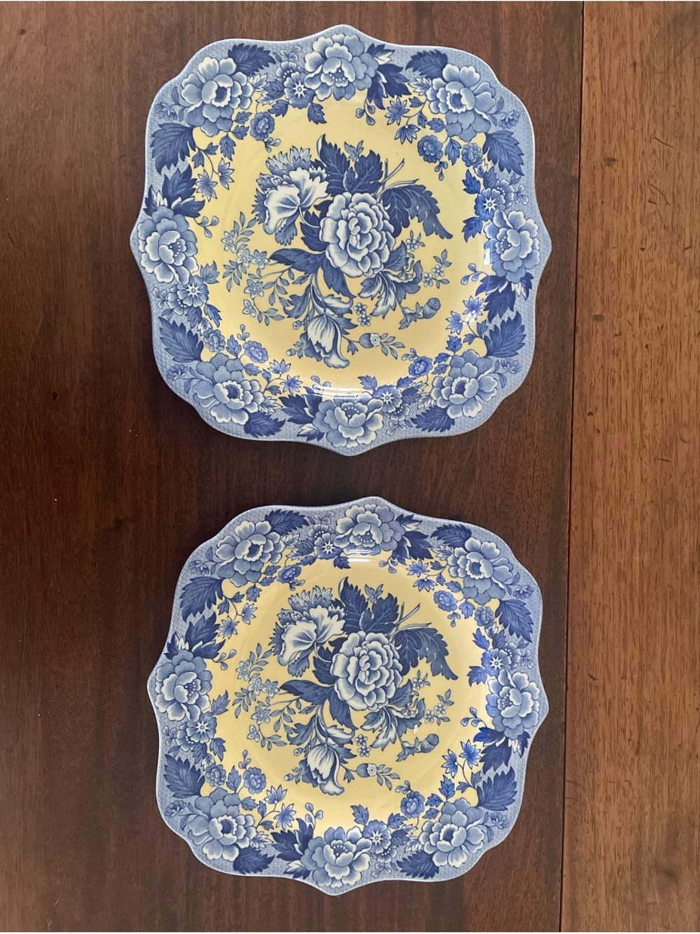 Set of 2 Spode Blue Room Garden Collection British Flowers Poppy Square Plates - Picture 2 of 6